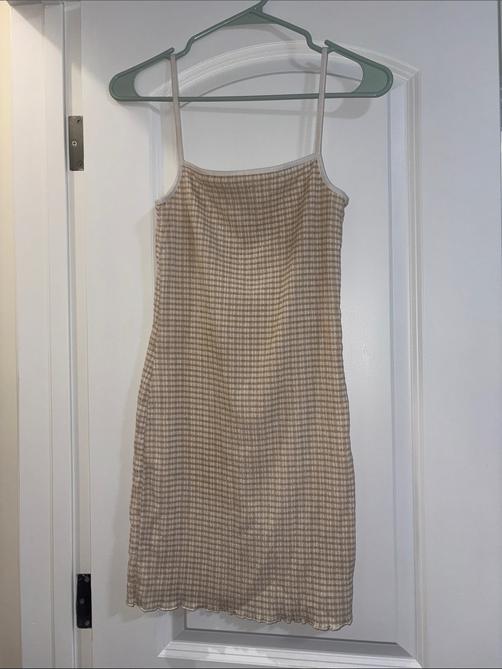 Aritzia Wilfred Beige Gingham Mini Slip Dress